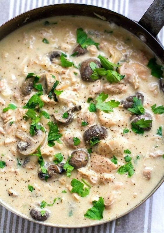 Кремовое рагу с грибами и курицей в мультиварке